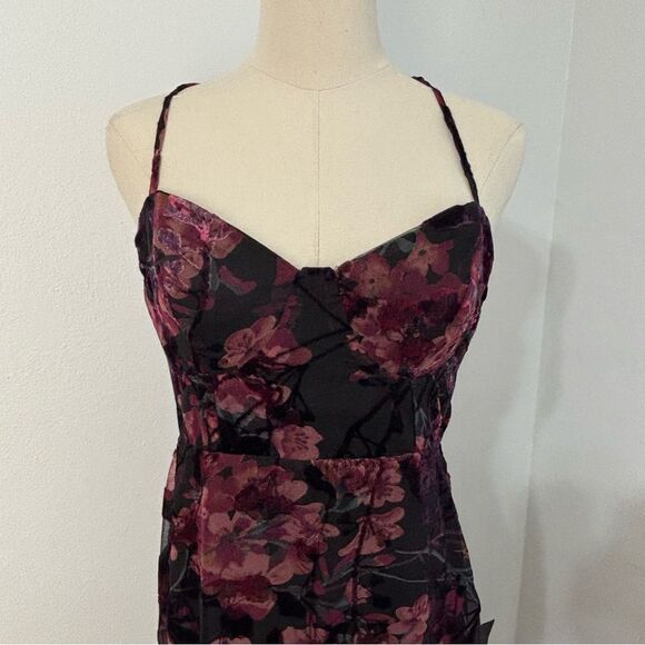 NWT Lulu's Black Floral Asían Print Velvet XL Maxi Babydoll Dress Fairy Whimsi - Picture 14 of 15